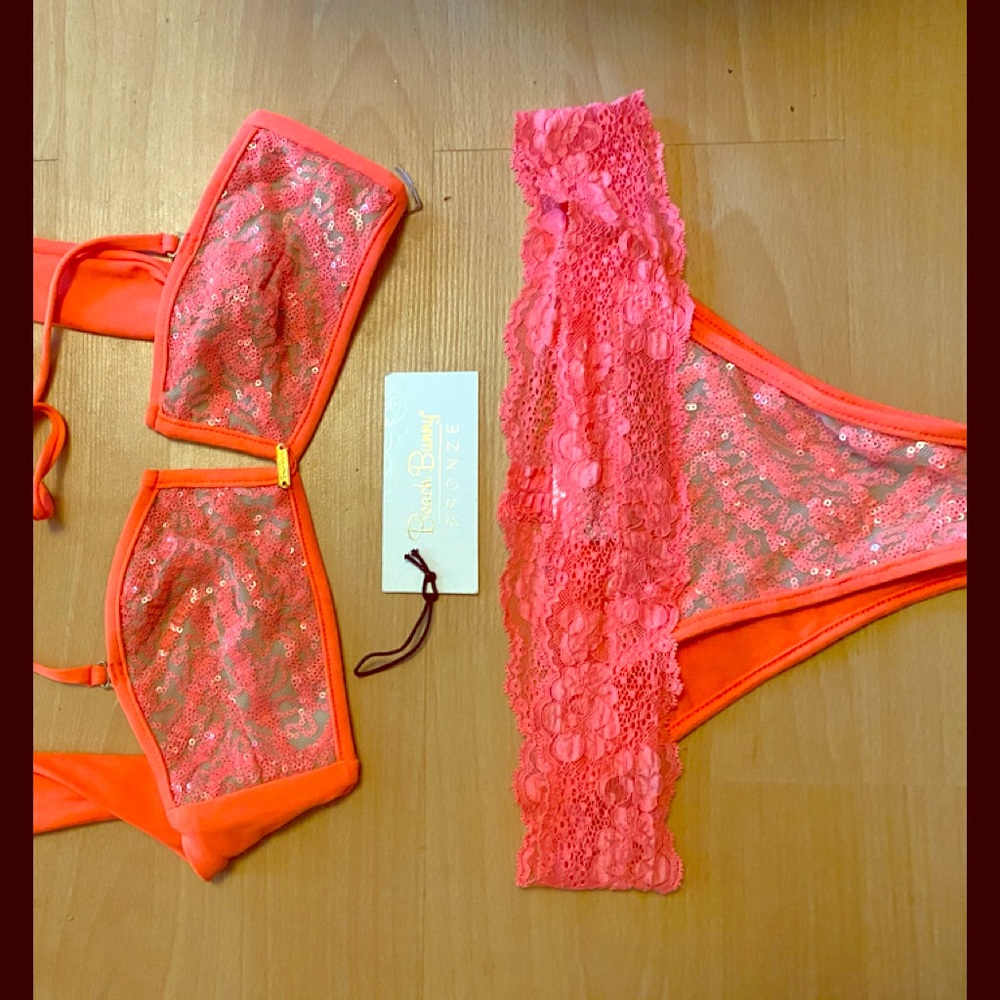 Beach Bunny bikini coral , nude , and sequins